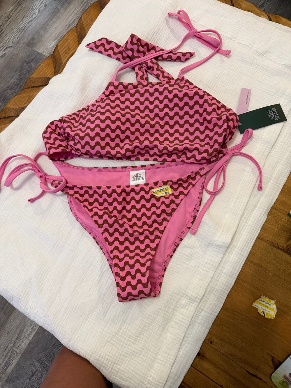 wild fable Pink and Brown Wavy-Print Bikini Top